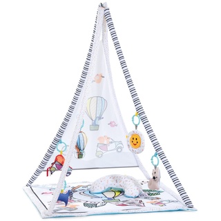 hauck Baby Tipi Spielzelt 1st Tent mit gepolsterter Decke/Lernspielmatte, Abnehmbarer Spielbogen, 5 Accessoires und Halbmond Kissen, ab Geburt, Balloon Ride White