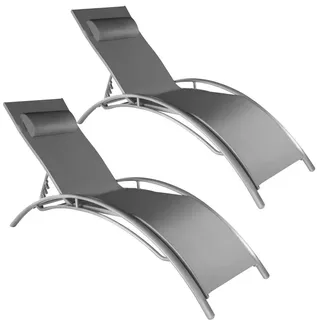tectake Gartenliege 2er Set Alina, 180 x 59 x 50 cm, grau , Grau , Kunststoff , 59x81.5x180 cm , Gartenmöbel, Gartenliegen