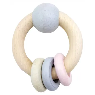 Hess Holzspielzeug 11118 - Rundrassel mit Kugel und 3 Ringen aus Holz, nature rosa