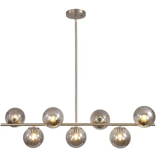 KCO Lighting Moderner Pendelleuchte Esstisch 7-flammiger silberner Kronleuchter aus gebürstetem Nickel, Kücheninsel-Hängeleuchte, rauchgraue Glaskugel, hängende Deckenanhänger