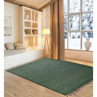 my home Teppich »Gastines« rechteckig 5 mm Höhe Wendeteppich, reine Baumwolle, handgewebt, uni, waschbar, modern, grün