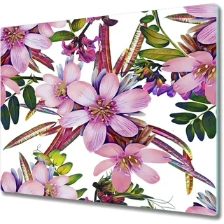 Küchenteller - Schneidebrett Glas - Herdabdeckung - Rosa Blumen Kunst