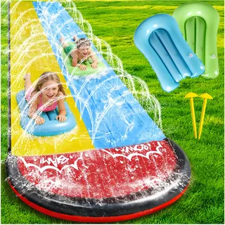 480 cm Lange Wasserrutsche Garten für Kinder, inklusive 2 Bodyboards Outdoor Spiele Rasen-Wasserrutsche mit Sprinkler Sommer Wasserrutsches für Garten geeignet für Kinder und Erwachsene