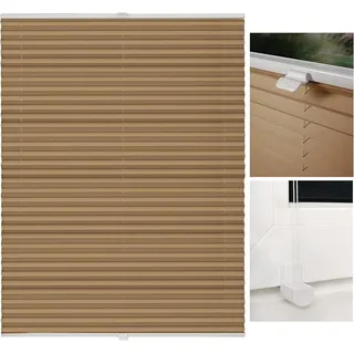 Cappuccino-Plissee ohne Bohren mit Klemmfix, Faltrollo und Jalousie für Fenster und Türen, blickdicht sowie lichtdurchlässig, als Sicht- und Sonnenschutz, 60x130 cm