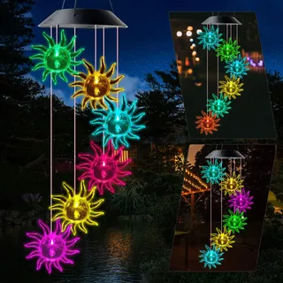 JIAUFU Solar Windspiel Sonnenblume, Farbwechsel LED Hängeleuchte Solarleuchten, Rasengarten -Dekoration, Windspiel für Garten deko draußen, Hof, Terrasse und Heimdekoration