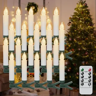 Eldnacele Christbaumkerzen LED kabellos mit Kristalloptik, 20er Set
