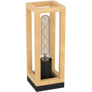 EGLO Tischlampe Nafferton, Nachttischlampe im Industrial Design, FSCM70HB, Tischleuchte aus Holz in Natur und Metall in Schwarz, Schlafzimmer und Wohnzimmer Lampe, E27 Fassung