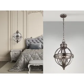 Ausgefallene Pendelleuchte 3 flammig mit Glaskugel & Stahl Silber Antik Ø37cm