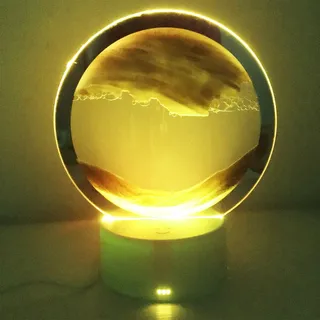 Neioaas Bewegliche Sandkunst-Tischlampe, 3D-Tiefsee-Landschaft Treibsandlampe, 7 Farbwechsel, Sandbewegung, Schreibtischlampe, 360° drehbar, 3D-Sanduhr-Lichter, Heimdekoration (Gelb)