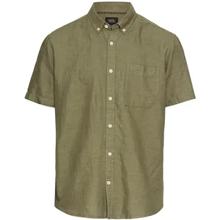 camel active Herren Kurzarmhemd aus einem Baumwoll-Leinenmix Dunkelgrün, Menswear-XXL