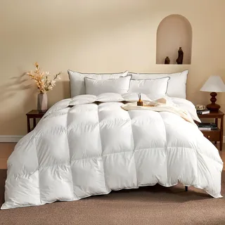KUSNUG 50% Daunendecke 220x240 cm, Baumwollmischung Ganzjahresdecke mit Daunen und Federn, Extra Weich, Atmungsaktiv Bettdecke Mittelwarm