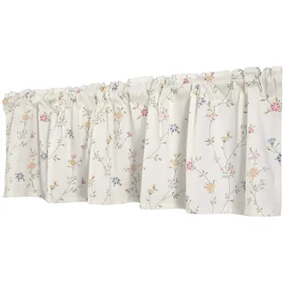 Dreamskull Scheibengardine Bistrogardine Landhaus Kurz Küche Modern Kurzgardinen Kurzstores Gardinen Küchengardine Stangendurchzug mit Blumenmuster Bunt 150 cm Breit Kleinfenster Kurze Fenster