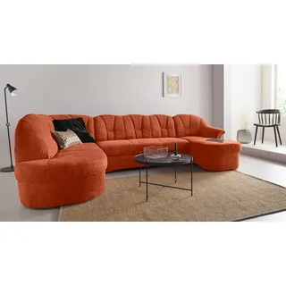 DOMO collection Wohnlandschaft »Papenburg U-Form« in großer Farbvielfalt, wahlweise Bettfunktion, frei im Raum stellbar, orange