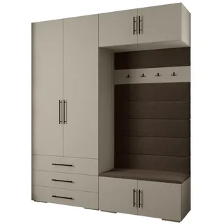 Abiks Möbel Garderoben-Set 236,7/200/47 , Kaschmir, Braun, Schwarz , Metall , Nachbildung , 8 Fächer , 200x236.7x47 cm , Garderobe, Garderoben-Sets & Garderoben-Serien, Garderoben-Sets