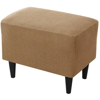 Highdi Ottomane Schonbezug Hockerbezug, Karierter Jacquard Stoff Einfar Big Hocker Hussen für Fußhocker, Stretch Bezug Waschbar Ottomane Abdeckung Überzug Hocker Protector (Khaki)