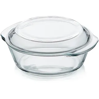 KHG Auflaufformen aus Glas mit Deckel 2 L Rund für kalte & warme, im Alltag | mit Deckel 2 L Rund für kalte & warme Speisen, spülmaschinenfest, mikrowellengeeignet, Glasbräter Glasform Backform