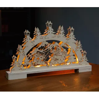 LED Lichterbogen - Schwibbogen aus echtem Holz/mit 10 Led beleuchtet/warm-weiß/mit Timerfunktion/kabellos/inkl. Batterien (Weihnachtsmann)