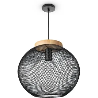 Paco Home Pendelleuchte Esszimmerlampe Korblampen Metall Hängelampe Küche Industrie E27 Esszimmer Lampe Vintage Hängeleuchte Holz E27, schwarz