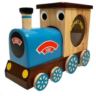 Namesakes Dampfeisenbahn Spardose für Kinder : Holzsparschwein für Kinder Jungen : Neuartiges Geheimschloss! (Größe 17 x 13 x 5cm)