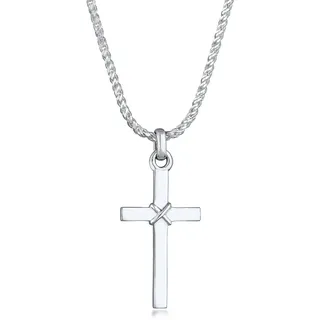 KUZZOI Halskette Herren Kreuz Flach Kordelkette Silber