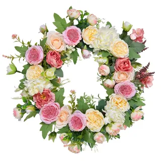 Türkranz 40 cm Frühling Kränze für Haustür Künstlich Türkranz Ganzjährig für Wanddekoration/Haustür Deko,Wandkranz Für Hängen Kranz Blumenkranz Deko für Garten,Hochzeit,Party,Festival,Weihnachten