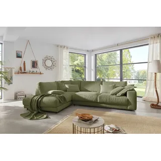 KAWOLA Sofa MADELINE Ecksofa Cord olivgrün Recamiere links - Grün