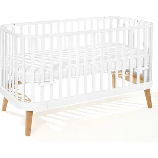 ATB MEBLE Gitterbett mit Matratze 140x70 cm - 2in1 Babybett Kinderbett umbaubar - PRINCIPAL Beistellbett Baby - Bett Baby Mitwachsend - Jugendbett - Weiß - Weiß