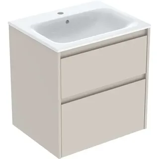 Geberit Renova Plan Set Möbelwaschtisch schmaler Rand, mit Unterschrank, 2 Schubladen, 60x62,1x48cm, 504.039.DB.1, Farbe: Waschtisch: weiß, Front/Korpus: sandgrau/lackiert seidenmatt