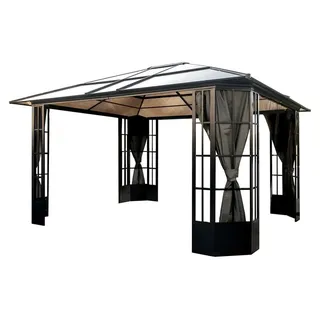 Sojag Savino 1214 Pavillon mit festem Dach inkl. Moskitonetz 3x4 m - Grau