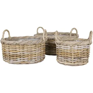 Xxxl Korbset , Hellbraun , Kunststoff , 3-teilig , Rattan , rund , 50x28x50 cm , Ordnen & Aufbewahren, Körbe, Dekokörbe