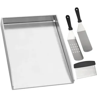 WELL GRILL Edelstahl Plancha Grillplatte für Napoleon LE/LEX/Prestige & Rösle Videro & Weber Gasgrill Zubehör, BBQ Grillplatte und Spachtel Schaber set 45x34CM