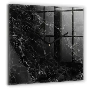 Wallfluent Große Wanduhr – Stilles Quarzuhrwerk - Uhr Dekoration Wohnzimmer Schlafzimmer Küche - Zifferblatt - schwarze Zeiger - 60 cm - Dunkler Marmor - Schwarz