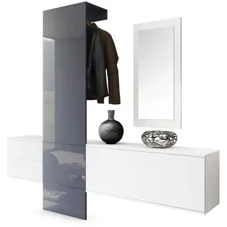 Vladon Garderobe Carlton Paneel in Grau Hochglanz , Holzwerkstoff , 208x193x35 cm , Garderobe, Garderoben-Sets & Garderoben-Serien, Garderoben-Sets
