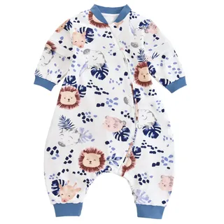 Chilsuessy Baby Ganzejahres Schlafsack mit Abnehmbaren Ärmeln, Kinder Schlafsack mit Füßen, 1.5 Tog, 100% Baumwolle, Ganzjährig, Dschungel Löwe, 90-100cm