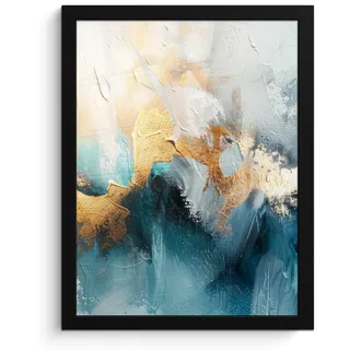 MuchoWow Poster MIT Rahmen Abstrakt - Kunst - Gold - Blau Bilderrahmen 30x40 cm , Petrol , Papier , Rechteckig , 30x40 cm , gerahmt , Bilder & Rahmen, Bilder