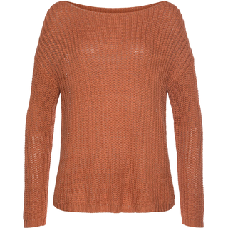 Rundhalspullover LASCANA, Damen, Gr. 44/46, orange (rostorange), Grobstrick, Obermaterial: 100% Polyacryl, unifarben, figurumspielend hüftlang, Pullover Rundhalspullover, aus weichem Grobstrick, lockerer Strickpullover, Damenpullover, Topseller