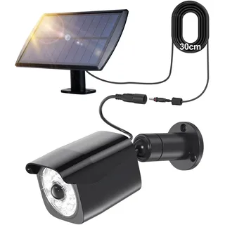 DewinLVD Solarlampen für Außen mit Bewegungsmelder LED Solarleuchten mit Kamera Attrappe Außen 360° drehbarer Sockel 180° drehbares Solarpanel 5V/1.5W 2200mAh IP65 Schwarz (Verlängerungskabel 3m)
