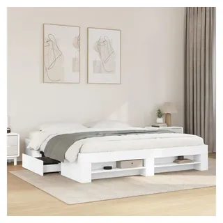 vidaXL Bettgestell, Bettrahmen mit Lattenrost, Schlafzimmerbett Bett mit Stauraum, Doppelbett für Schlafzimmer, Weiß 200x200cm Holzwerkstoff