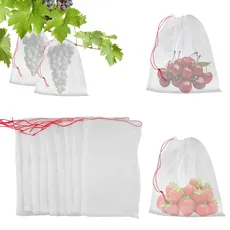 KINGKAKE 50Stück 10x15cm Traubenschutzbeutel Klein Mesh Tasche Fruchtschutzbeutel mit Nylon Kordelzug Netzbeutel für Garten Zum Verhindern Wespen Fruchtfliegen Insekt Vögel