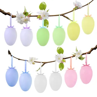 AhfuLife Ostereier zum Aufhängen, 12/24 Stück Bunte Ostereier Plastik mit Schnur Wiederverwendbare Osterdeko Hängedeko für Ostern Geschenk Osterjagd Osterbaumschmuck Zuhause Garten Party Deko (Stil 1)