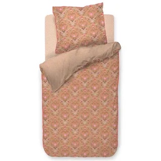 Pip Studio Bettwäsche Alba Khaki Perkal Ornamente Fächermuster Blumen Blätter Früchte rosa rot, Größe:135 cm x 200 cm