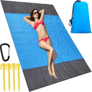 Stranddecke 200 x 200 2-6 Personen Wasserdichte Picknickdecke Sandabweisende Campingdecke XXL Ultraleicht Kompakt Nylon Matte Marine Grau Retoo - Blau, Marine, Grau