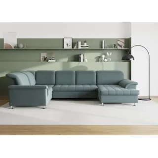 DOMO collection Wohnlandschaft »Franzi optional mit Bettfunktion, Bettkasten & Kopfteilverstellung« U-Form, Recamiere rechts, eisblau, B/T: 344/206 cm, blau