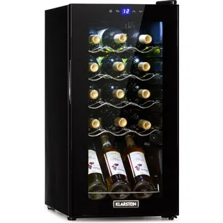 Klarstein Weinkühlschrank, 1 Zonen Getränkekühlschrank Klein, Kleiner Weinschrank 53L, Wein-Kühlschrank Klein mit Glastür, Indoor/Outdoor Flaschenkühlschrank, Wine Fridge 5-18°C, 15 Flaschen - Schwarz