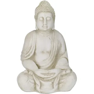Relaxdays Buddha Figur, großer Gartenbuddha sitzend, 70 cm hoch, wetterfest & frostsicher, Garten Dekofigur, creme