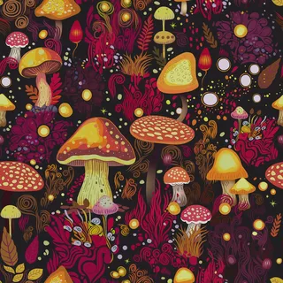 CRE8TIVE Mystische Pilz Tapete Selbstklebend Schwarz Klebefolie Möbel 30.5 x 300cm Blumentapete Fantasy Leuchtenden Farben auf Dunkel Tapete für Wohnzimmer Kinderzimmer Schlafzimmer Küche Badezimmer