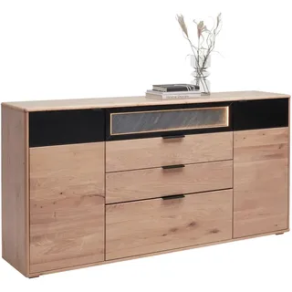 Linea Natura Sideboard , Eiche Bianco , Metall , Eiche , furniert, massiv , 6 Fächer , 4 Schublade(n) Schubladen , 185x94.6x42 cm , Typenauswahl, stehend , Holzmöbel, Wohnwände Holz, Wohnwand Serien Holz