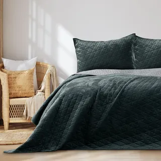 RESTILO Tagesdecke 220x240 cm Anthrazit Silber zweiseitig Steppung Laila | Velvet Samt