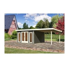 Karibu Holz-Gartenhaus Norrköping Terragrau Pultdach Lackiert 365 cm x 365 cm
