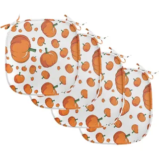 ABAKUHAUS Ernte Polster für Esszimmerstühle, Halloween Pralle Kürbis, Dekoratives wasserfestes Kissen mit Riemen für Küchensitze, 40 cm x 40 cm-4er Pack, Orange Grün Weiß - Weiß